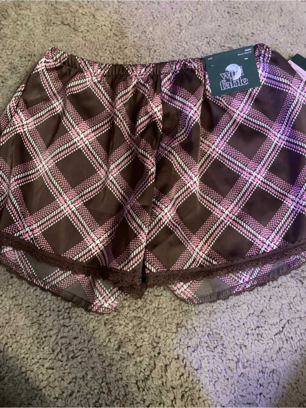 wild fable Brown and Pink Plaid silk sleep shorts